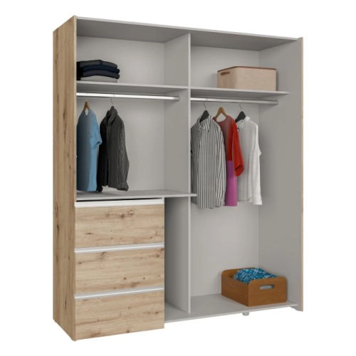 Szafa przesuwna z lustrem i szufladami 170 cm Kolor Dąb Artisan